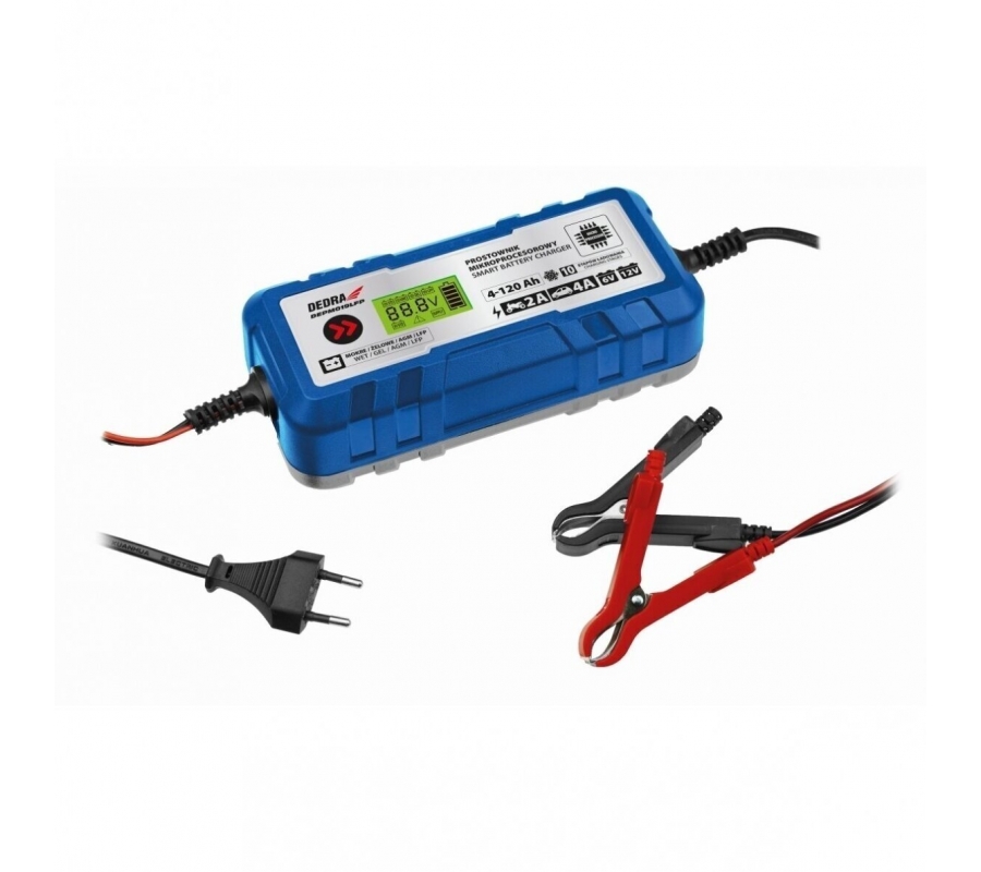 Mikroprocesorinis akumuliatoriaus įkroviklis 4A, 6V/12V, 4-120Ah, LCD LFP (DEPM019LFP)