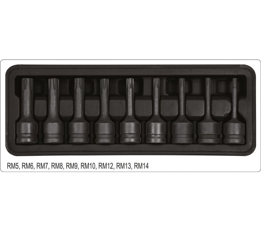 Impact wrench set | 12,5 mm (1/2") | Spline (Ribe) M5 - M14 | 9 pcs. (YT-10681)