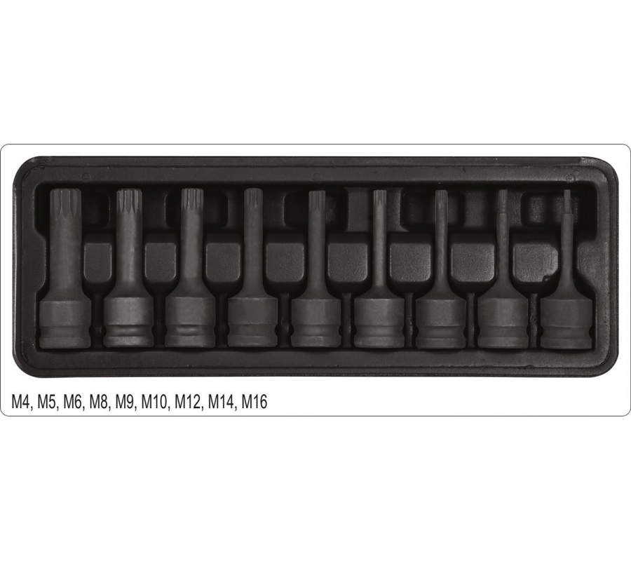 Impact wrench set | 12,5 mm (1/2") | Spline (XZN) M4 - M16 | 9 pcs. (YT-10691)