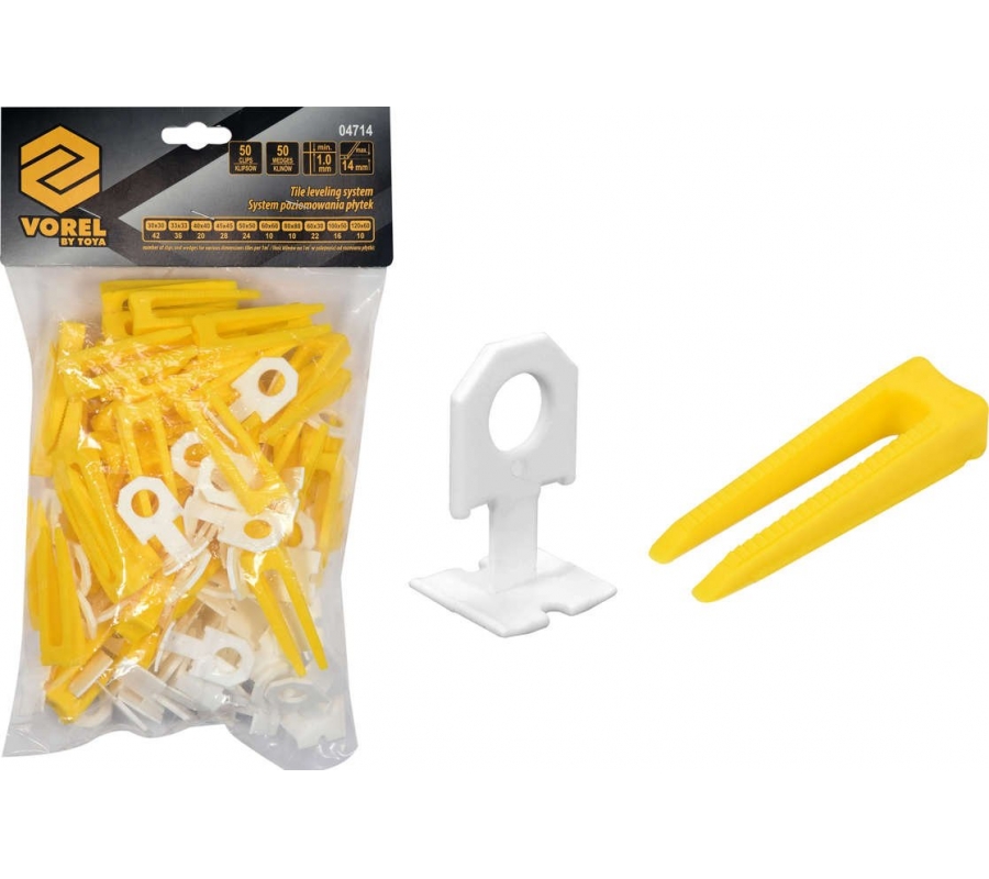 System for leveling tiles 1.0mm, 50 wedges and 50 clips (04714)