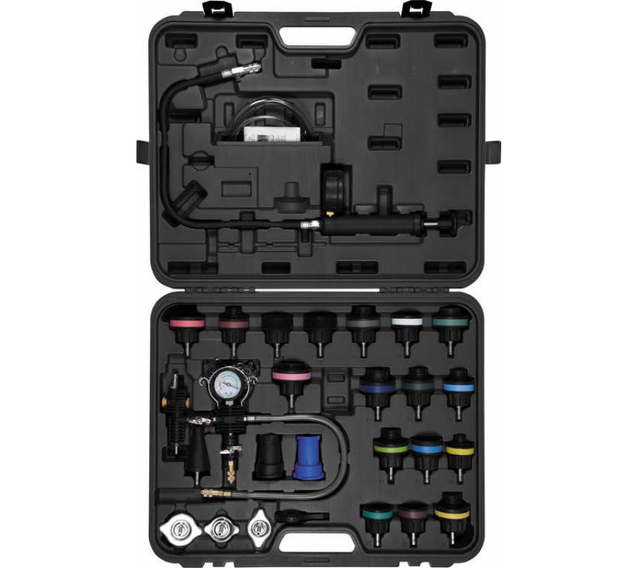 28-piece radiator leak test kit and quick coolant changeover (YT-06721)