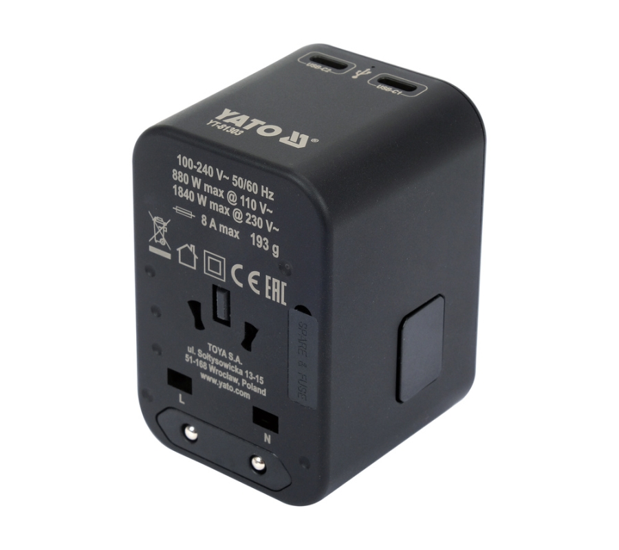 Унив. дорожный адап. с USB, USB-C 65Вт (YT-81303)
