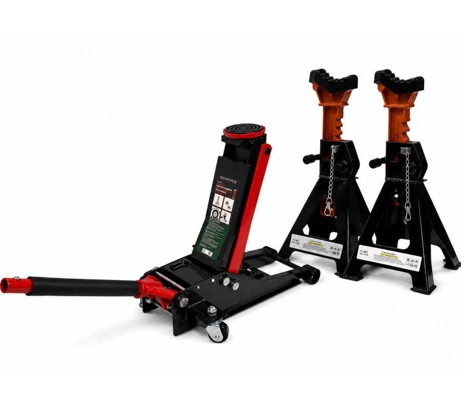 RINKINYS: Žemo profilio hidraulinis domkratas 3t, 75-510mm (RF-T830018-BLACK-3T+JJ004)