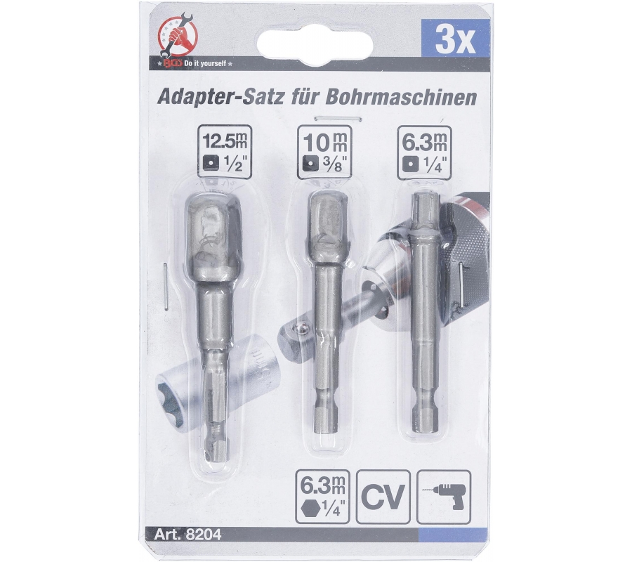 Adapterių komplektas | 6.3 mm (1/4") antgalis | 6.3 mm (1/4") / 10 mm (3/8") / 12,5 mm (1/2") | 3 vnt. (8204)