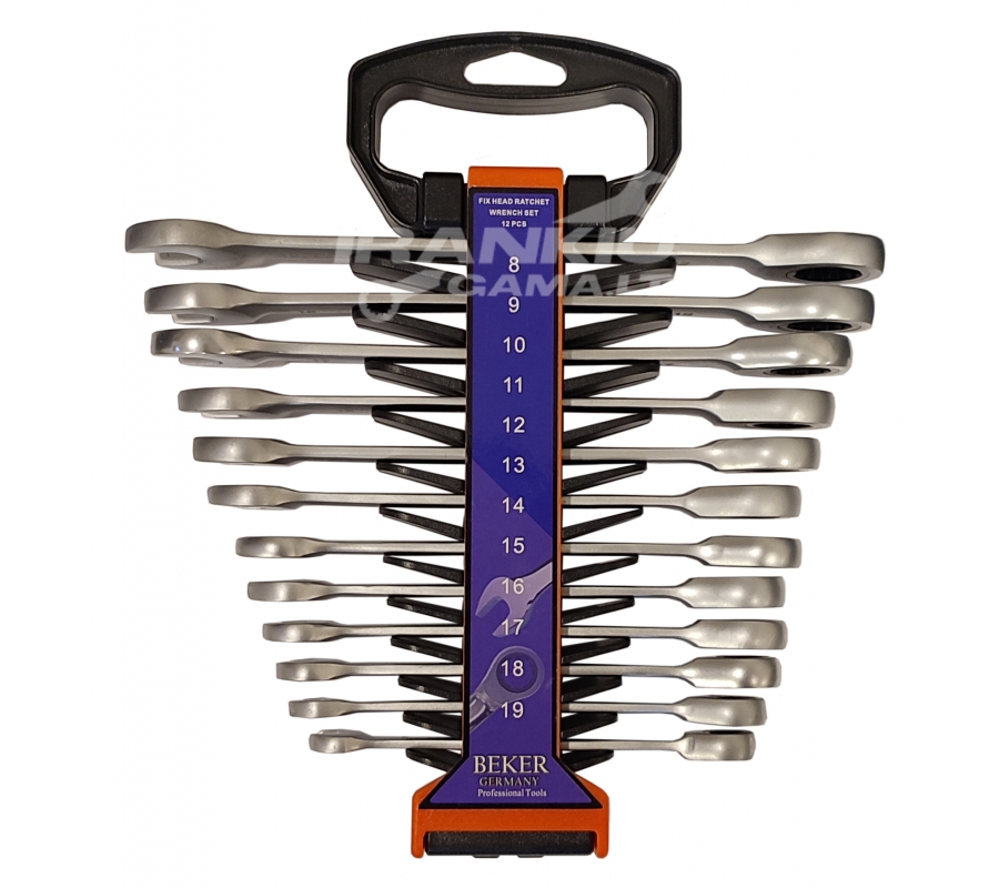 Raktų rinkinys su terkšle 12d., 8-19mm (BR-12D-8-19)