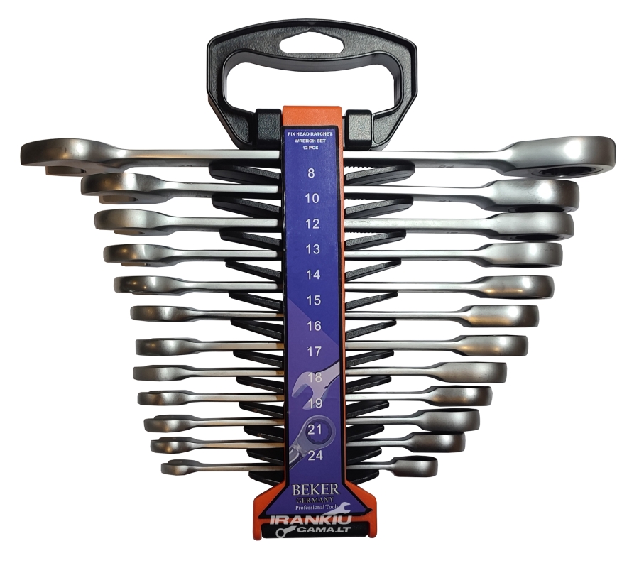 Raktų su terkšle komplektas, 12vnt, 8-24mm, Cr-V
