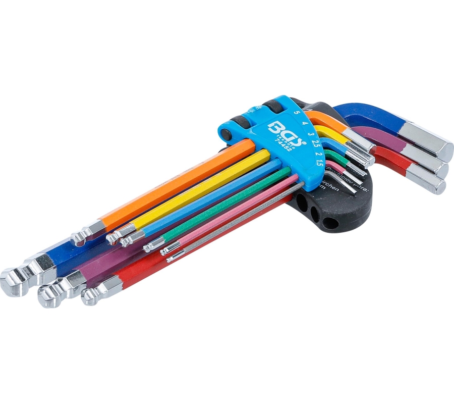 L-Type Wrench Set | Multicolour | internal Hexagon, internal Hexagon with Ball Head 1.5 - 10 mm | 9 pcs. (74452B)
