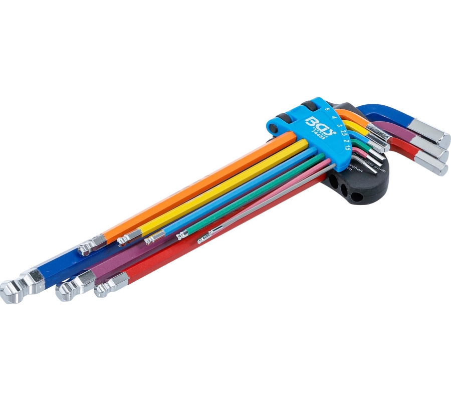 L-Type Wrench Set | Multicolour | extra long | internal Hexagon, internal Hexagon with Ball Head 1.5 - 10 mm | 9 pcs. (74453B)