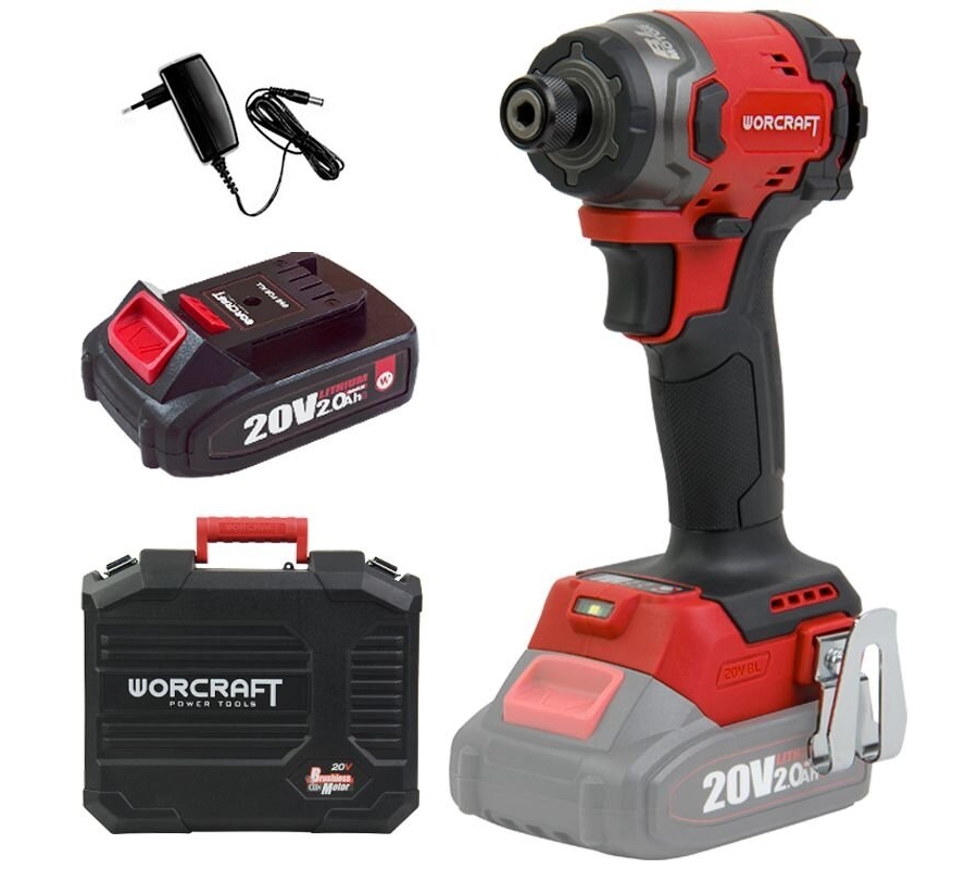 Akumuliatorinis smūginis suktuvas 1/4'' HEX WORCRAFT 20V LI-ION (plastikinė dėžė) 2.0Ah (CISS20LiBM260)