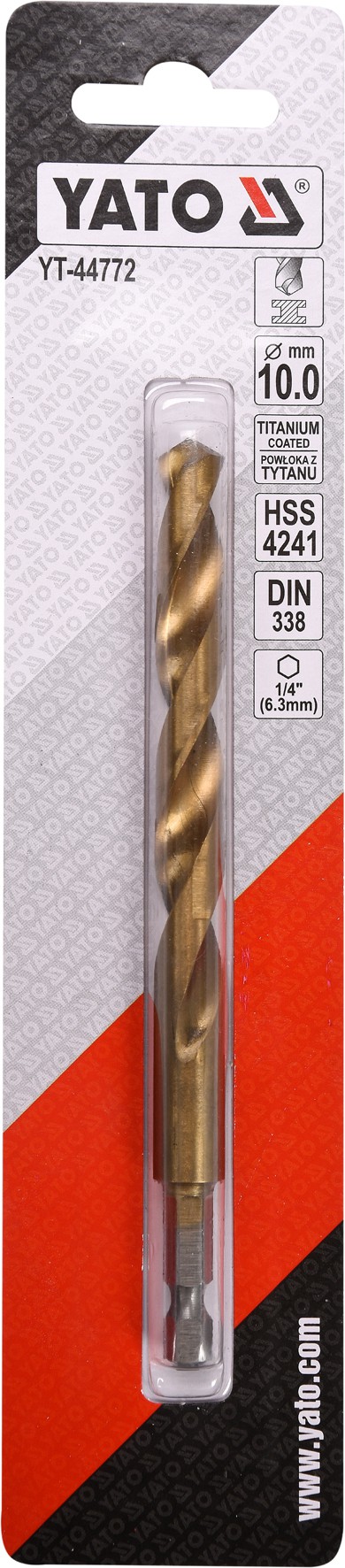 Сверло по мет HSS-TiN 10,0мм с хвост HEX (YT-44772)