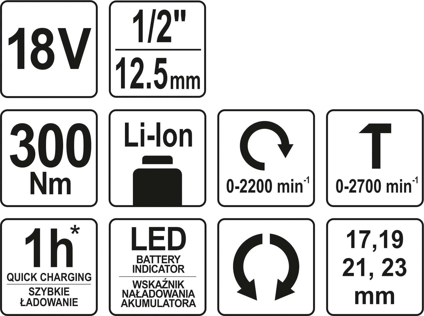 Akumuliatorinis smūginis veržliaraktis  | 12,5 mm (1/2") | 18V | 300 Nm | be baterijos (YT-82805)