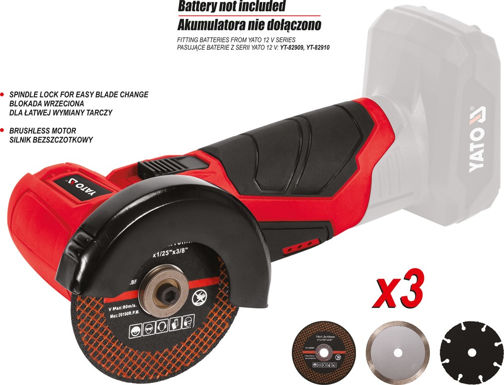 ANGLE GRINDER 12V BL MOTOR (YT-82905)