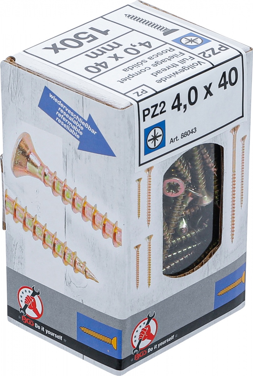 Multi-Purpose Screws | Cross Slot PZ2 | 4.0 x 40 mm | 150 pcs. (88043)