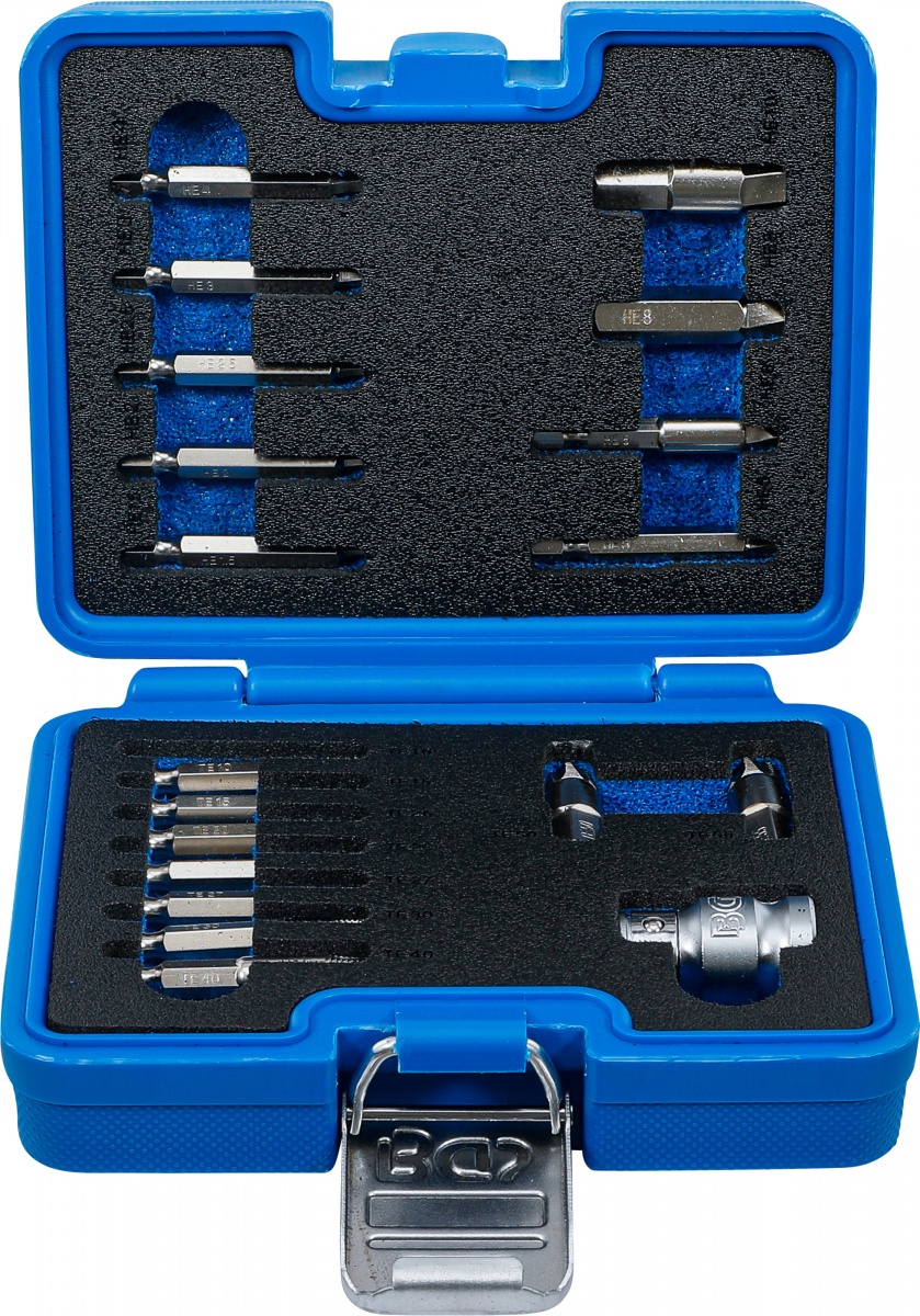 Varžtų ištraukimo rinkinys | vidiniam šešiakampiui 1,5 - 10 mm / T-Star (Torx) | T10 - T55 | 19 vnt. (9173-1)