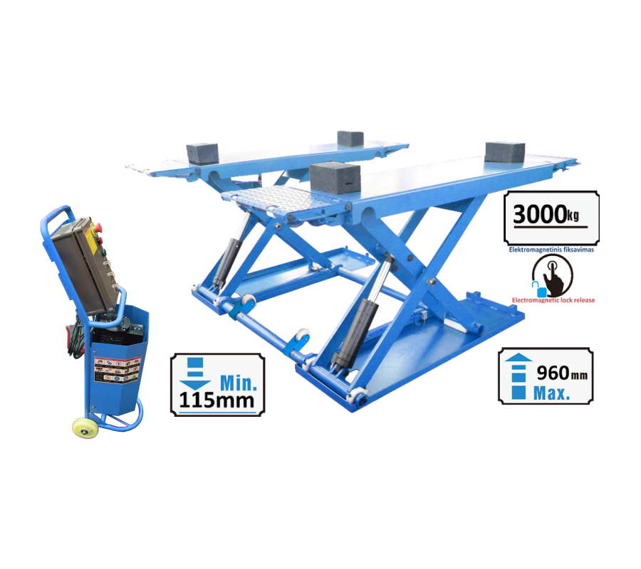 Hidraulinis keltuvas žirklinis su elektromagnetiniu fiksavimu, 3.0t - 3.0t, 220V(PLZ30M220V)