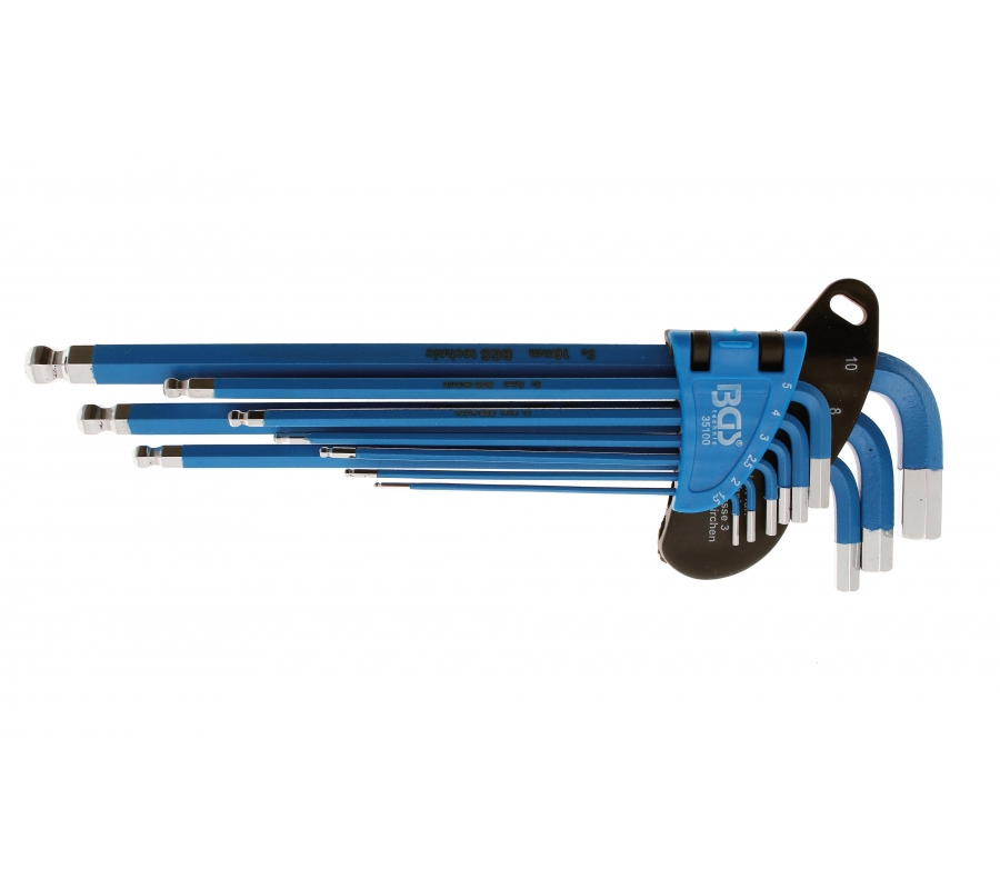L-Type Key Set | extra long | internal Hexagon/internal Hexagon with ball point 1.5 - 10 mm | 9 pcs. (35100)