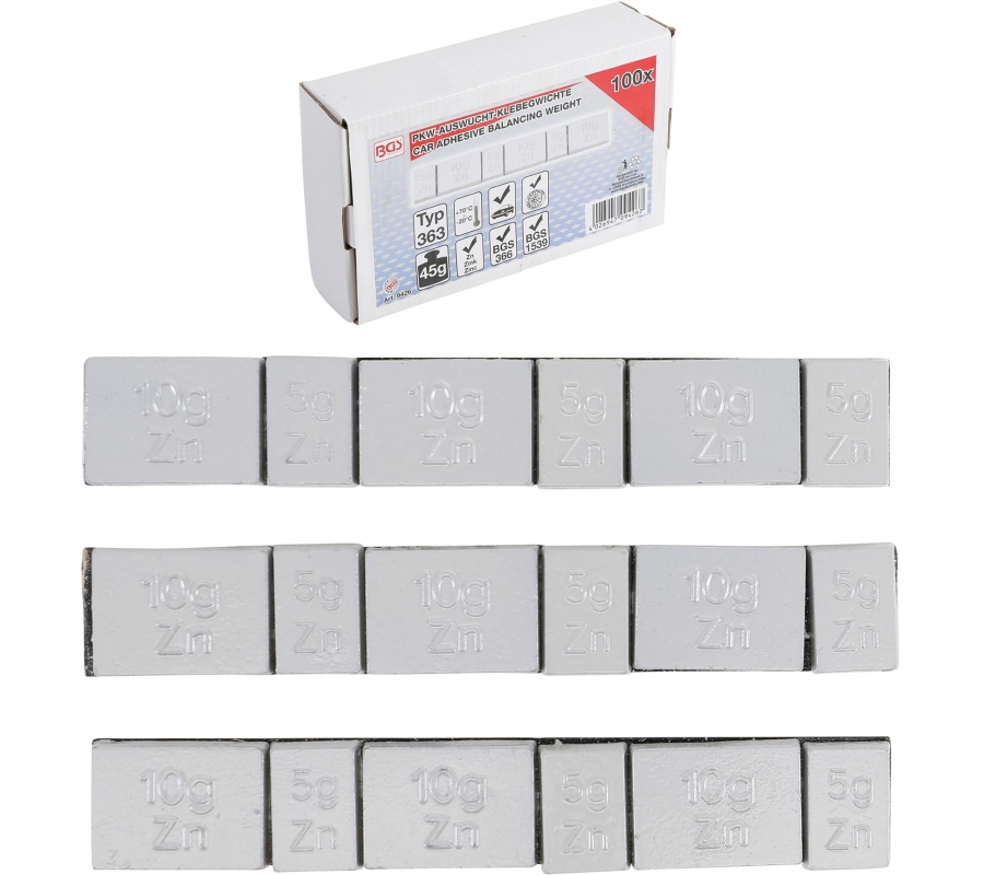 Ratų balansavimo svareliai | Medžiaga: cinkas | Tipas 363 | 45 g | 100 vnt. (9426)