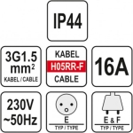 Prailginimo kabelis guminis IP44, 3x1,5mm2 10m (YT-81021)
