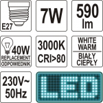 A60 LED lemputė E27 7W 590lm 230V (YT-81851)