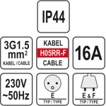 Prailginimo kabelis guminis IP44, 3x1,5mm2 20m (YT-81022)