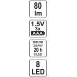 Светод. беспроводная лампа  COB 8, 80 LUM 3хААА (YT-08514)