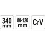 Raktas užmetamas su varžtu Cr-V, 80-120 mm (YT-01678)