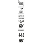 Резьбомер метрический и Витворта, 52 лезвия: 0.25-6.00 мм + 4-62 whitworth (YT-29984)