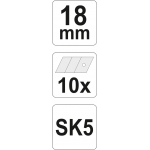 Laužomos geležtės peiliukams | SK5 plienas | 18 mm | 10 vnt. (YT-7529)