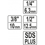 Adapterių rinkinys | SDS - išoriniai kvadratai 6,3 mm (1/4"), 10 mm (3/8"), 12,5 mm (1/2") | 3 vnt. (YT-04686)