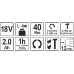Akumuliatorinis smūginis gręžtuvas / suktukas LI- ION 18V 2,0AH (YT-82786)