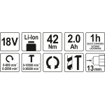 Akumuliatorinis smūginis gręžtuvas / suktukas bešepetėlinis, LI- ION 18V 2,0AH (YT-82796)