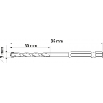 Grąžtas universalus su Hex 6.3 mm (1/4") galu | 3.0 mm (YT-44780)