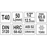 Головка со вставкой | 12,5 мм (1/2") | T-Star (для Torx) T40 (YT-04314)