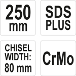 Kaltas plokščias | SDS PLUS/CrMo | Glazūrai ir tinkui | 80 mm plotis (YT-47212)