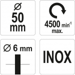 Šepetys puodo tipo su kotu | nerūdijantis plienas | INOX | 50 mm (YT-47497)