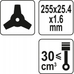 Peilis trimeriui / žoliapjovei / 3T | 25.4 x 255 mm (YT-85155)