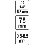 Griebtuvas grąžtams | 0.5-6.5 mm | su 1/4" (6.3mm) antgaliu (YT-04645)