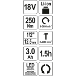 Akumuliatorinis smūginis veržliasūkis | bešepetėlinis | Li-ion | 3,00 mAh | 250Nm | 18V (YT-82802)