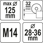 Pjovimo apsauga nuo dulkių | reguliuojama | M14 | 115 / 125 mm (YT-82992)