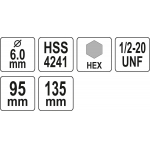 Laikiklis gręžimo karūnai TCT | 1/2"-20UNF | 10 mm Hex (YT-43992)