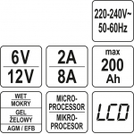 ELECTRONIC BATTERY CHARGER 6V/2A, 12V/8A (YT-83001)