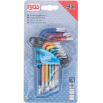 L tipo raktų rinkinys | spalvoti | trumpi | T-Star su skylutėm (Torx) T10 - T50 | 9 vnt. (74460B)