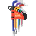 L tipo raktų rinkinys | spalvoti / S2 | T-Star (Torx) / T10 - T50 | 9 vnt. (YT-05637)