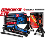 Rinkinys: Hidraulinis žemo profilio domkratas 3T, 85–385 mm Forsage + Atramų komplektas 3T 260-435 mm, 2 vnt. (TR8154+JJ004)