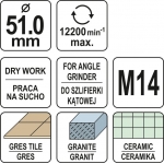 Deimantinė karūnėlė | kampiniam šlifuokliui | M14 | 51 mm (YT-60446)