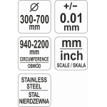Juostinis matavimo įrankis | diametrui ir perimetrui | maks. 940 / perimetras 2200 mm (YT-71701)