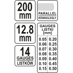 Precision Feeler Gauge 200mm, 14 lapelių, 0,05-0,5 mm (YT-7223)