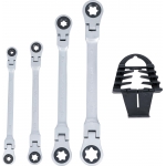 Double Ratchet Ring Spanner Set | adjustable | with E-Type Ring Heads | E6 - E24 | 4 pcs. (71028)
